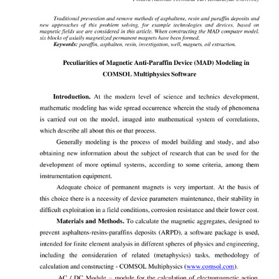 Peculiarities of Magnetic Anti-Paraffin Device (