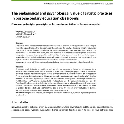 The pedagogical and psychological value of artistic practices in